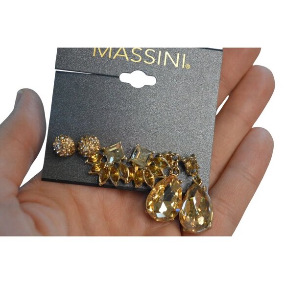 Massini 3 Piece Gold Earring Set With Rhinestone & Teardrop Designs For Women - Picture 4 of 5